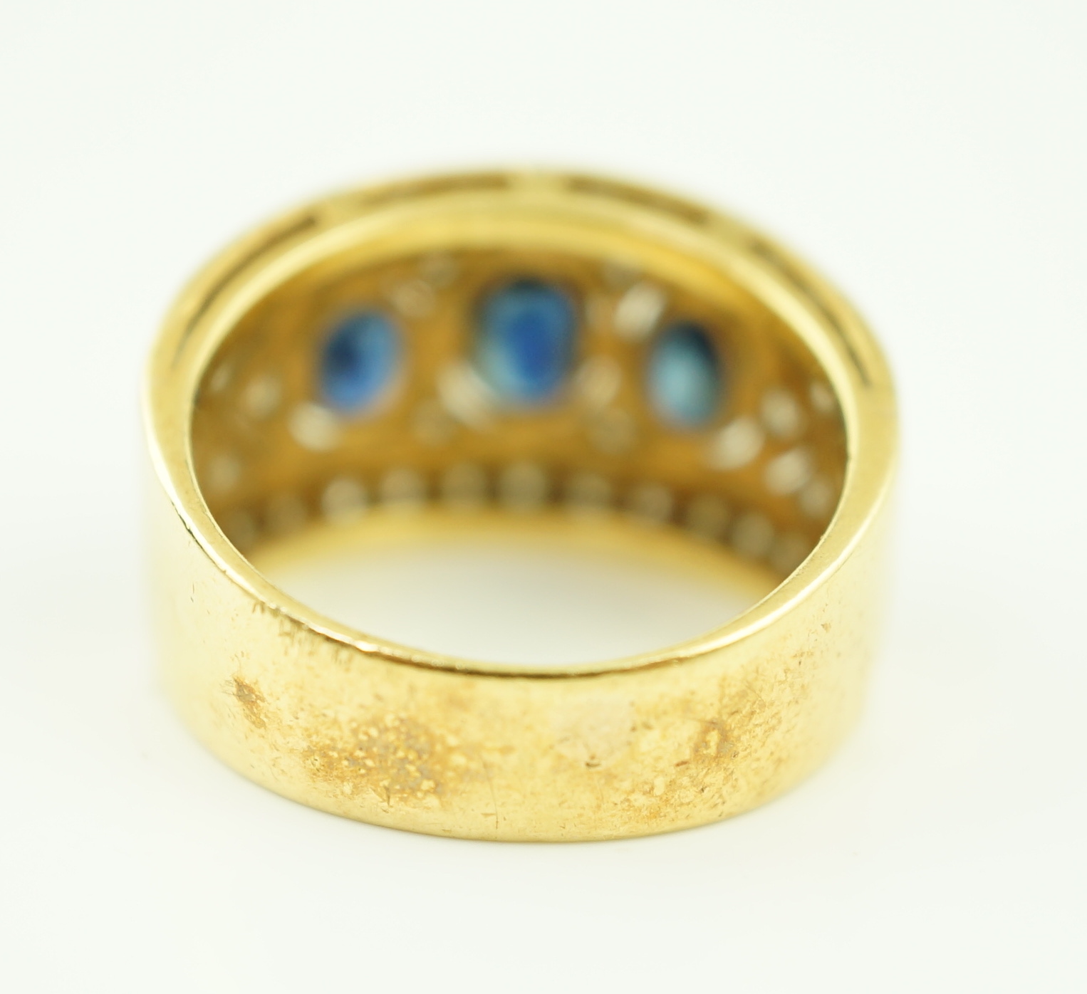 An Italian Byzantine style 18k gold, sapphire and diamond cluster ring